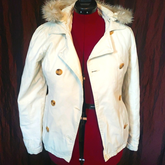 Billabong Ivory Colored Peacoat with Removable Hood - Picture 1 of 3